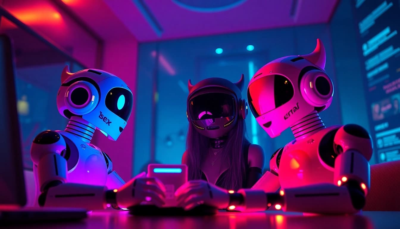 Dive into an immersive sex AI chat experience with engaging characters in a vibrant digital space.