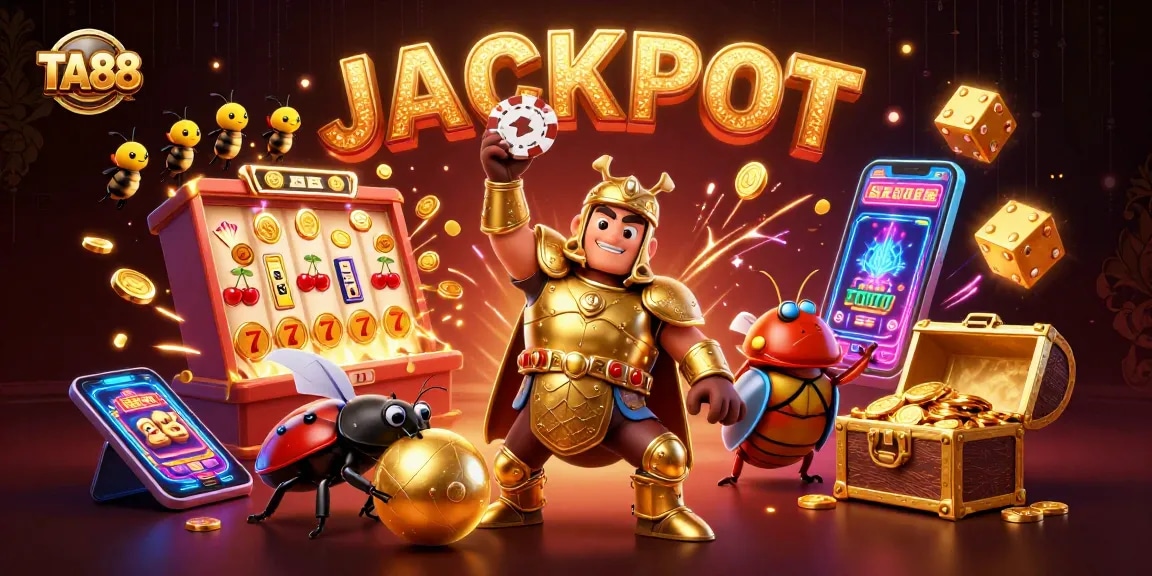 Celebrate your winnings with TA88's thrilling jackpot scene filled with colorful casino elements.