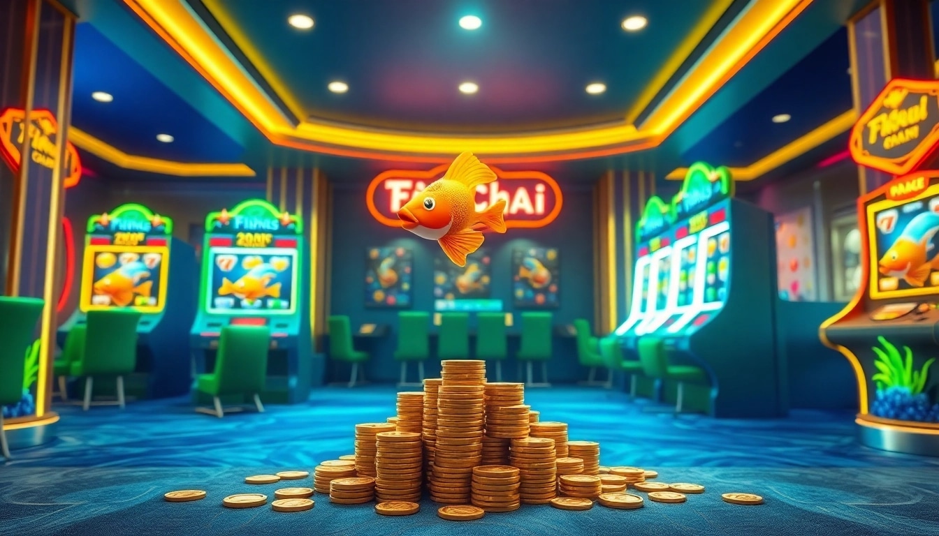 Engage in Fierce Fishing Fa Chai โบนัสเยอะ at a vibrant casino scene with lively gaming elements.