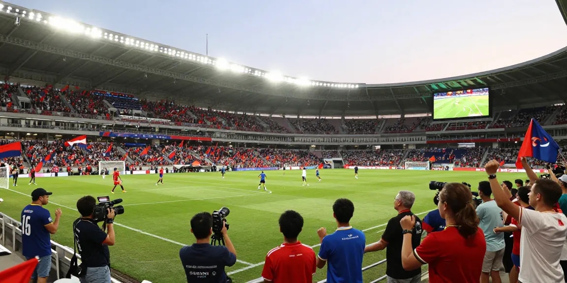 Fans enjoying مباريات اليوم live at a vibrant football match in the stadium.