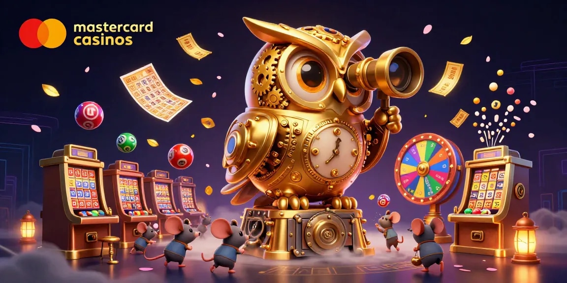 Engage with thrilling mastercard casinos, a vibrant scene featuring playful characters amidst dynamic gaming elements.