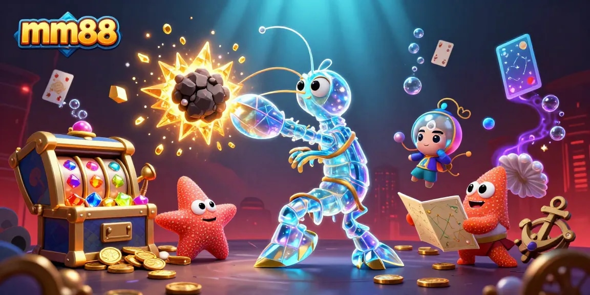 Engage with mm88's vibrant gaming world as the mantis shrimp breaks through an asteroid revealing treasures.