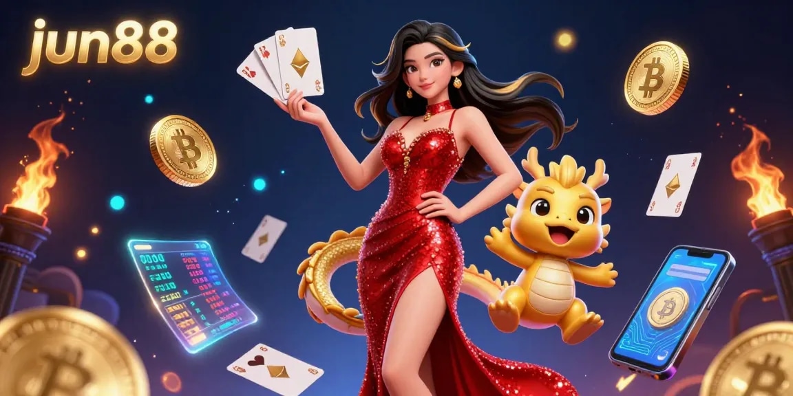 Experience the thrill of winning at jun88 casino with vibrant gaming elements and animated characters.