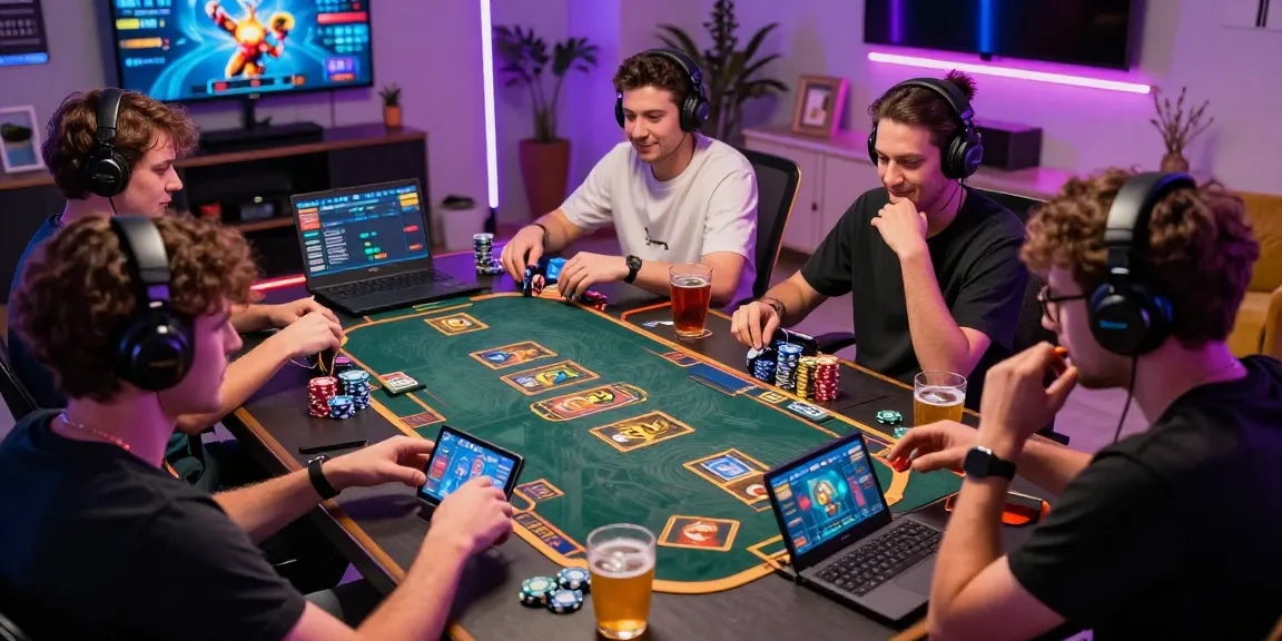 Engaging online gaming players enjoying gamebaidoithuong.is card games with colorful interfaces and lively atmosphere.