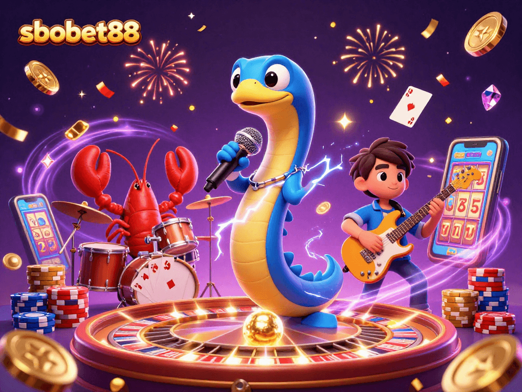 Experience the excitement of sbobet88 with an electrifying underwater casino performance featuring vibrant characters.