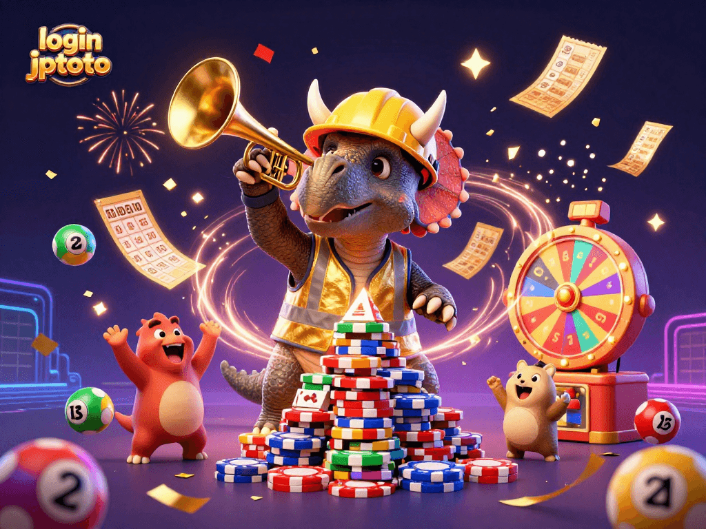 Experience the thrill of login jptoto with vibrant lottery elements and festive celebrations in this engaging illustration.