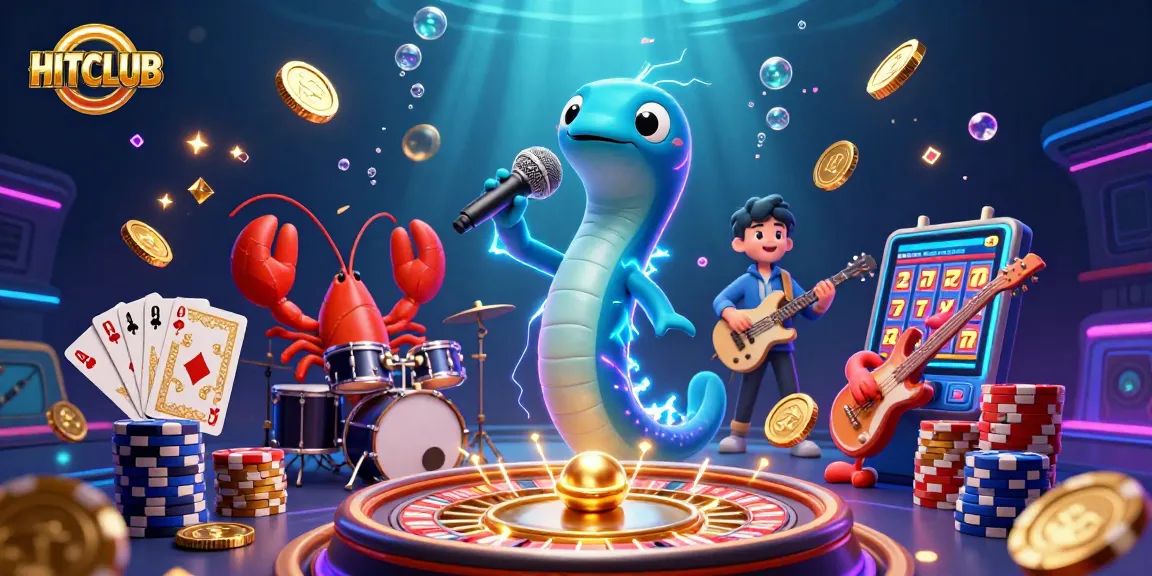 Experience HITCLUB with a vibrant underwater casino scene featuring a DJ eel and casino games.