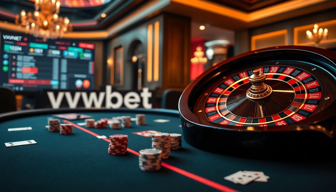 Jugadores interactuando con la plataforma de juego en línea vvvbet en una mesa de casino lujosa.