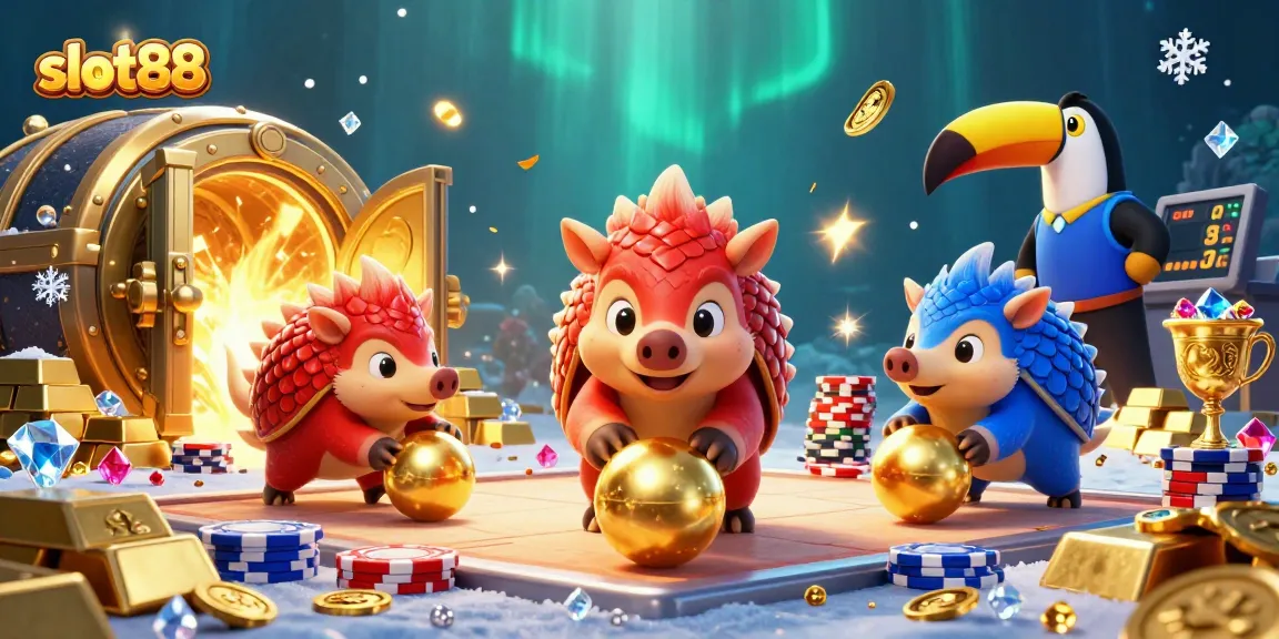 Menangkan jackpot di slot88 dengan pangolin tempur penuh warna dan koin emas yang berkilau.