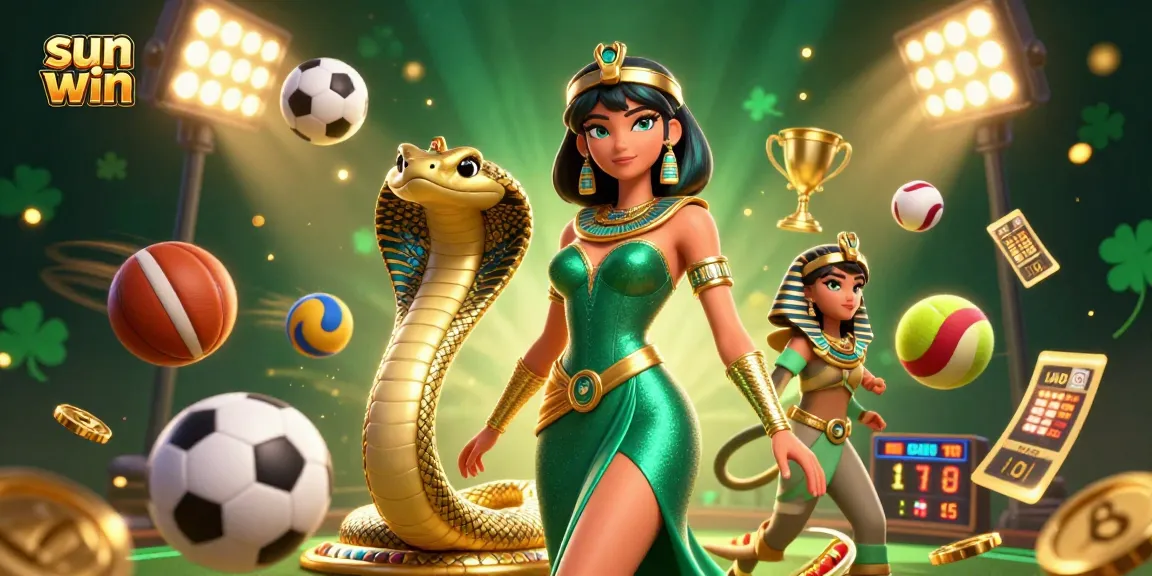 Play and win big with sun win at this vibrant 3D casino scene featuring sports and gaming elements.