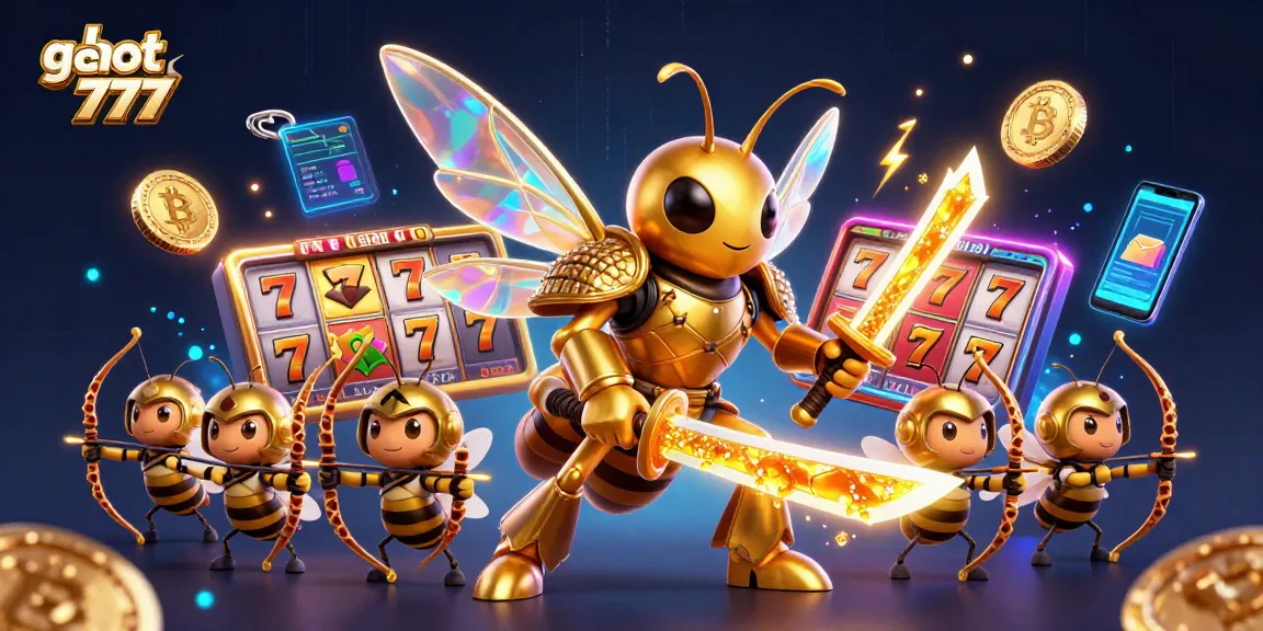 Engage with slot gacor 777 in an exhilarating scene featuring samurai hornets and jackpot symbols.
