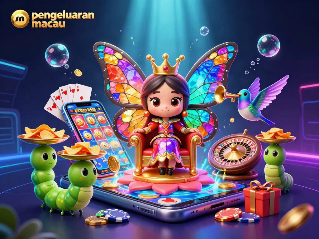 Mengambil bagian dalam pengeluaran macau, ilustrasi kualitatif menampilkan ratu kupu-kupu 3D dengan sayap kaca patri dan elemen kasino lainnya yang menarik.