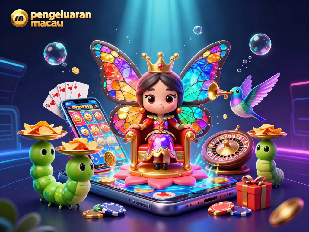 Mengambil bagian dalam pengeluaran macau, ilustrasi kualitatif menampilkan ratu kupu-kupu 3D dengan sayap kaca patri dan elemen kasino lainnya yang menarik.