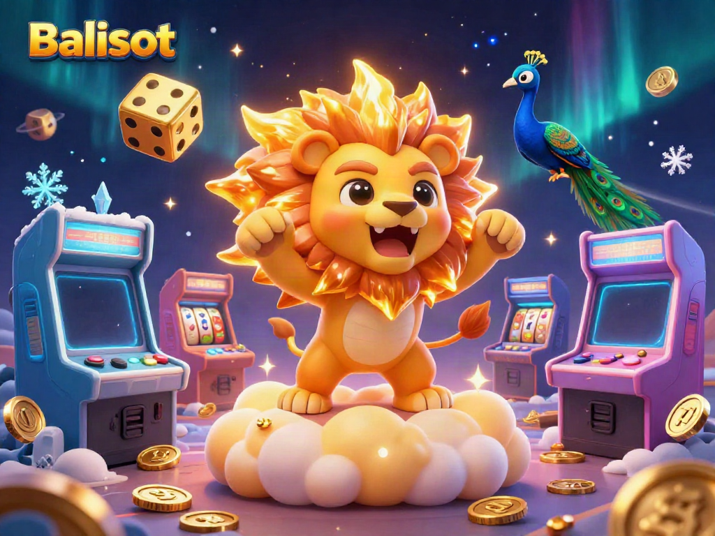 Balislot showcases an exhilarating casino scene with vibrant 3D elements and a roaring sun lion.