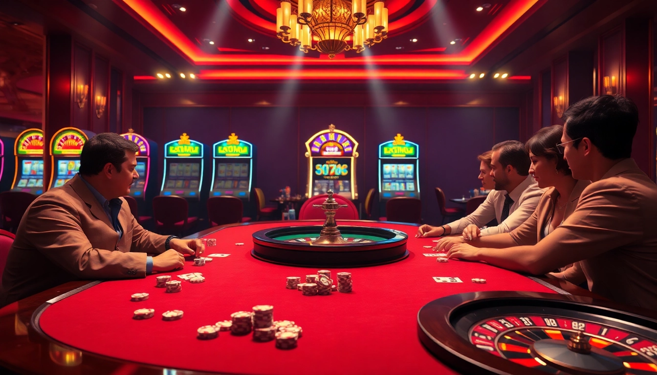 Cổng game Hitclub showcases an elegant poker scene with competitive players and vibrant casino atmosphere.