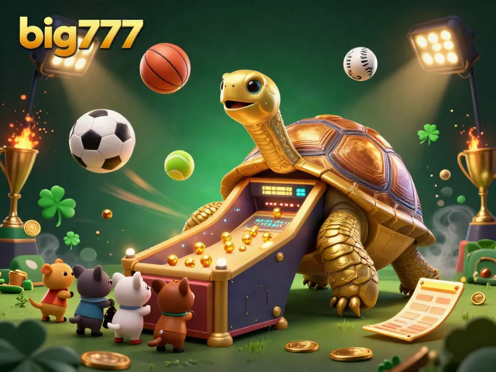 Experience big777's thrilling games with a vibrant scene of exciting sports elements and a delightful tortoise arcade.