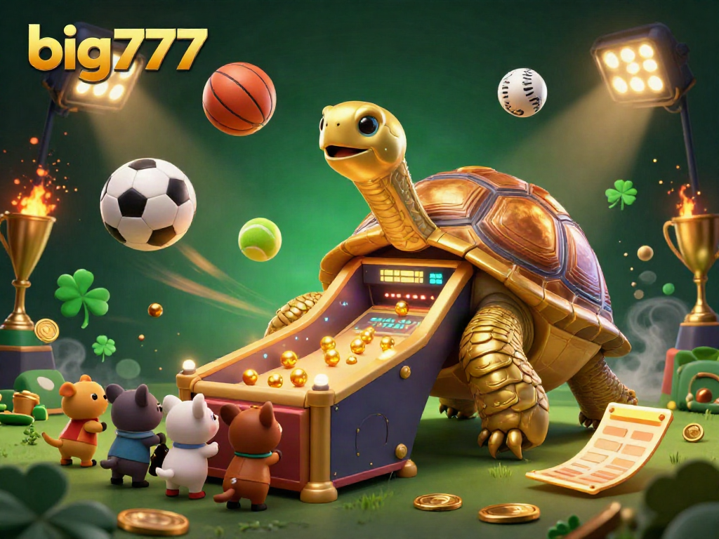 Experience big777's thrilling games with a vibrant scene of exciting sports elements and a delightful tortoise arcade.