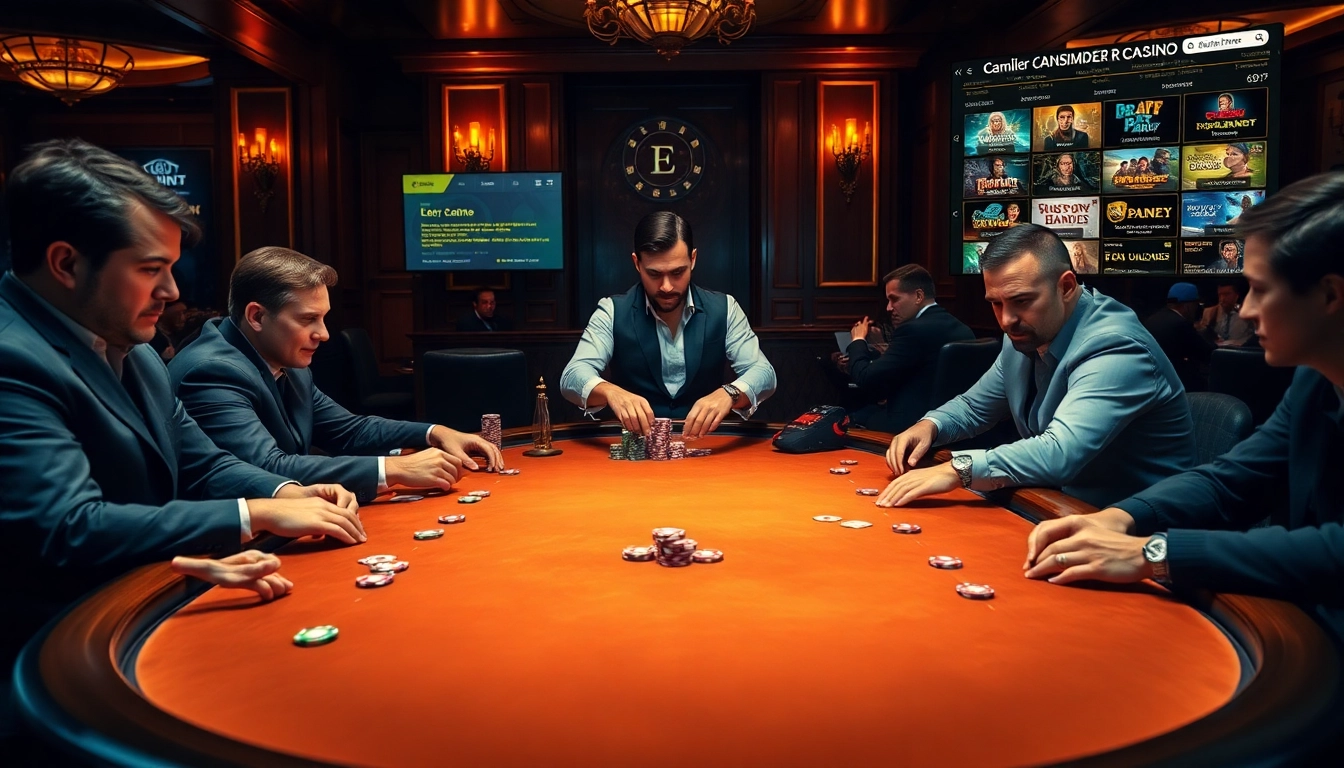 Players engaging in a thrilling game at 222bd one casino table, showcasing poker chips and cards.