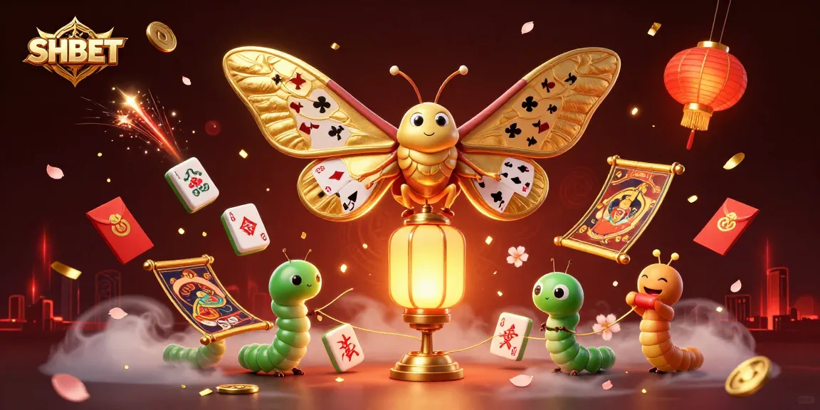 SHBET showcases dazzling casino scenes with a vibrant 3D illustration of an atlas moth, enhancing your gaming experience.