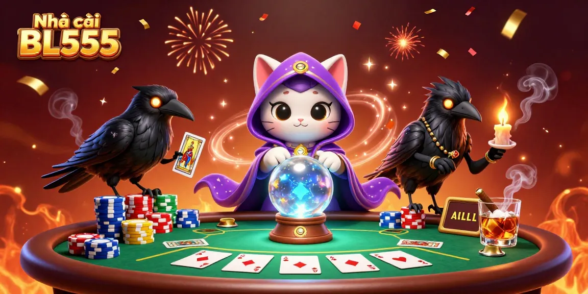 Engage in thrilling bets at Nhà cái BL555 with colorful poker chips and a mystical atmosphere.