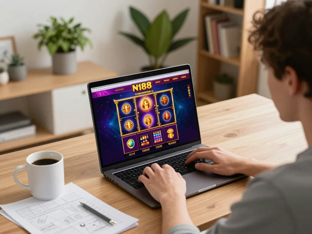 N188 online casino gaming experience at home with vibrant graphics and focused gameplay.