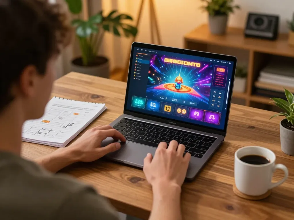 UGDEWA gaming experience showcased with a player enjoying live dealer games on a laptop.