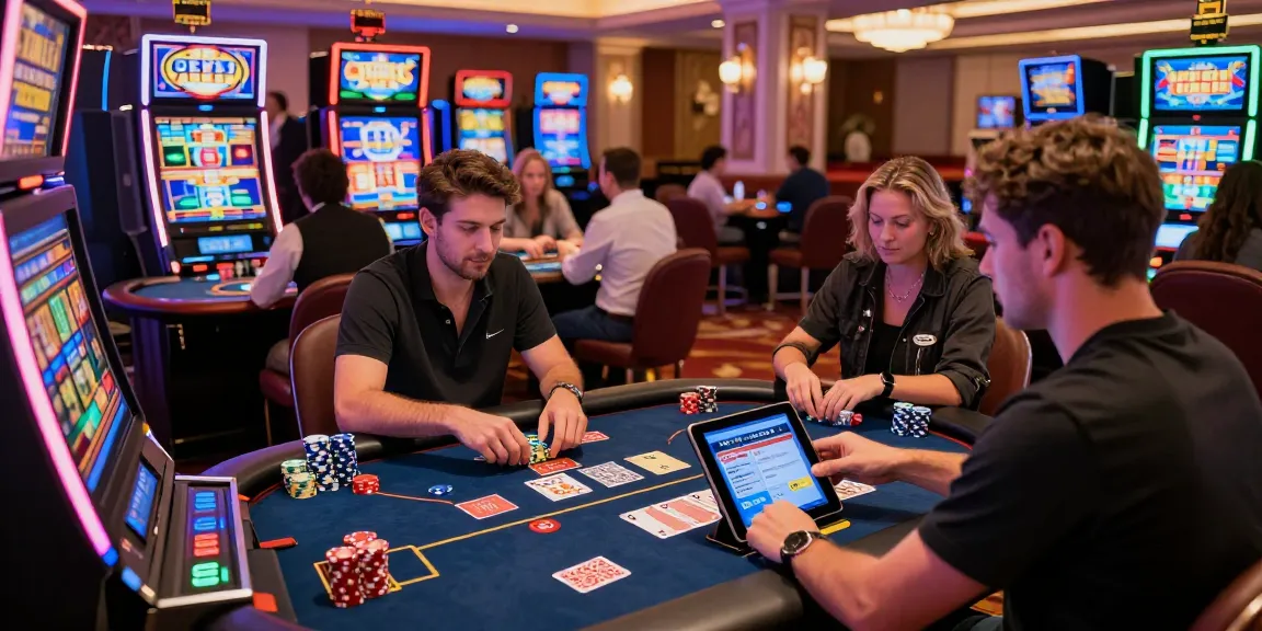 Exciting casino atmosphere at https://lctltd.co.uk featuring players using credit cards, dynamic tables, and vibrant decor.
