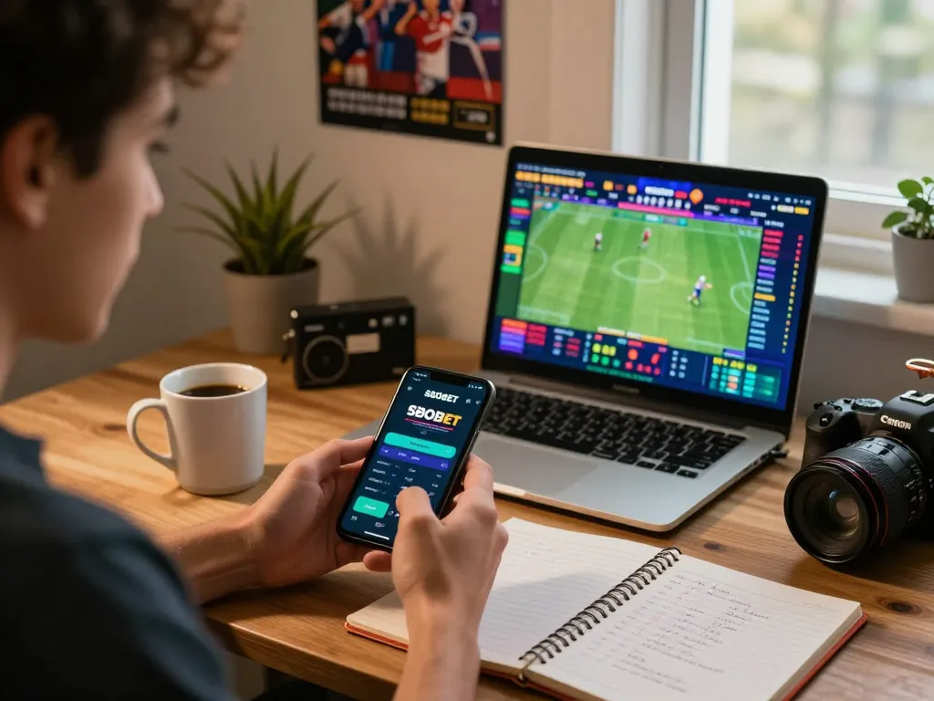 Pengalaman taruhan online yang menarik dengan lagowin784 di smartphone di tengah memorabilia olahraga.