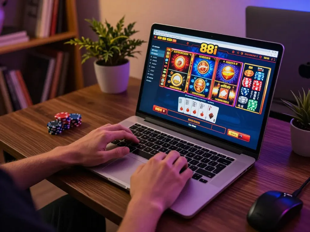 Player enjoying online gaming experience on 88i com with vibrant casino interface displayed, showcasing thrilling gameplay.
