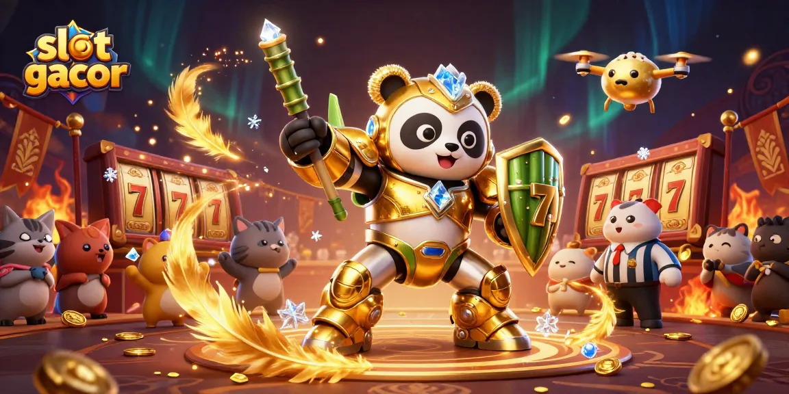 Spin thrilling slot gacor reels with epic cartoon panda and a bamboo robot in action