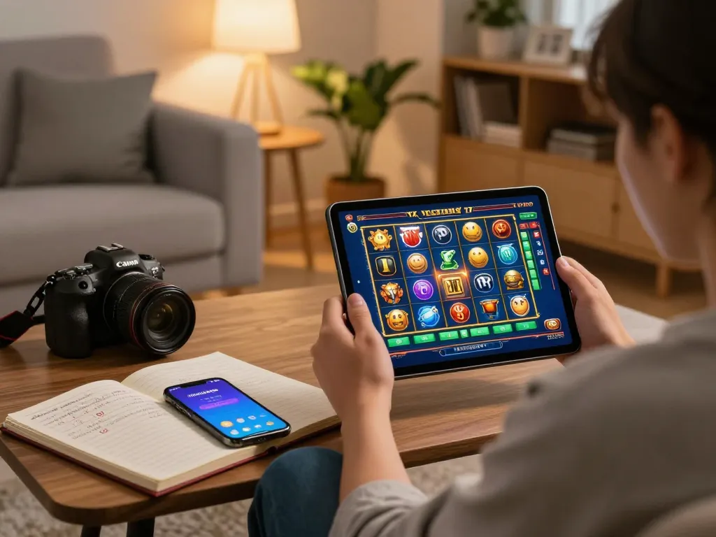 Engage in thrilling gameplay with IDCASH88 on a tablet while enjoying a cozy home setting.