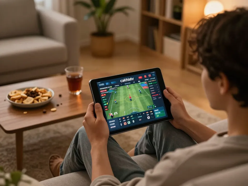 CakhiaTV user enjoying online sports betting with live odds on tablet