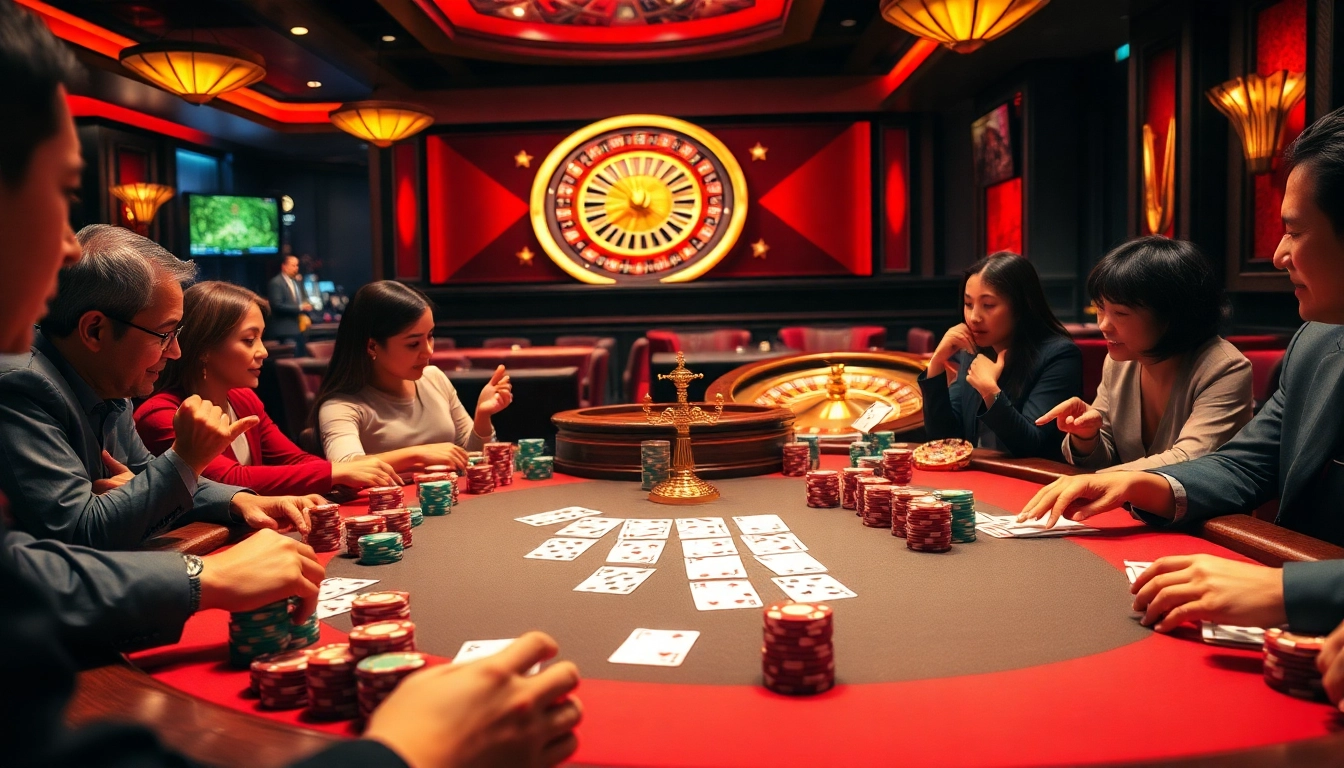 Exciting gambling action at Nhà cái BL555 poker table with vibrant chips and cards.