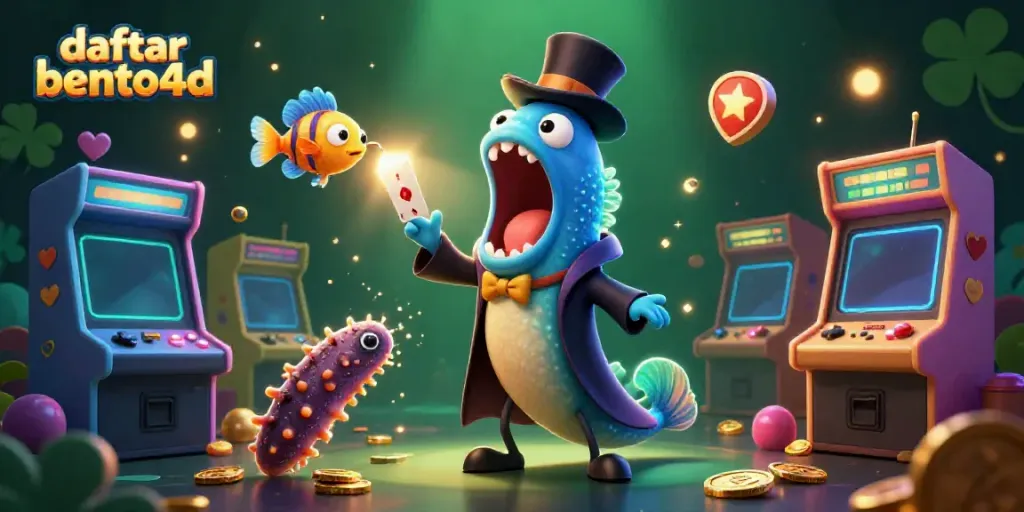 Experience the magic of daftar bento4d with vibrant characters performing casino-inspired tricks in a dynamic scene.