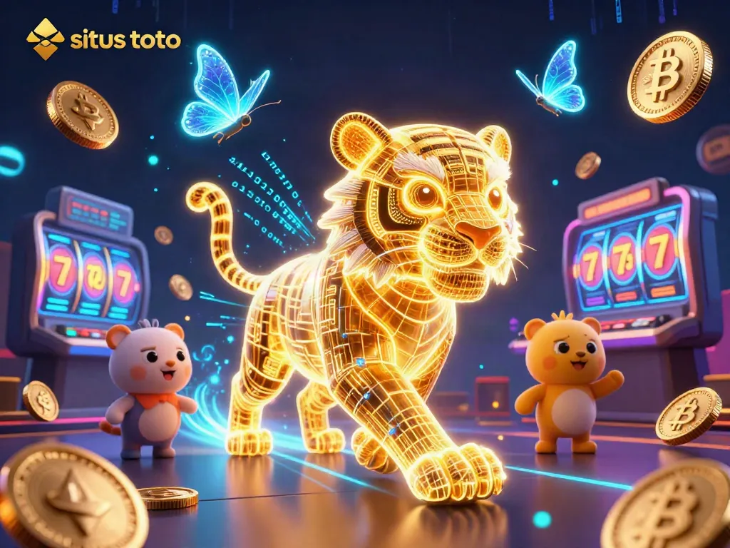 Experience the thrill of situs toto with a luminous casino scene featuring a golden tiger and neon elements.