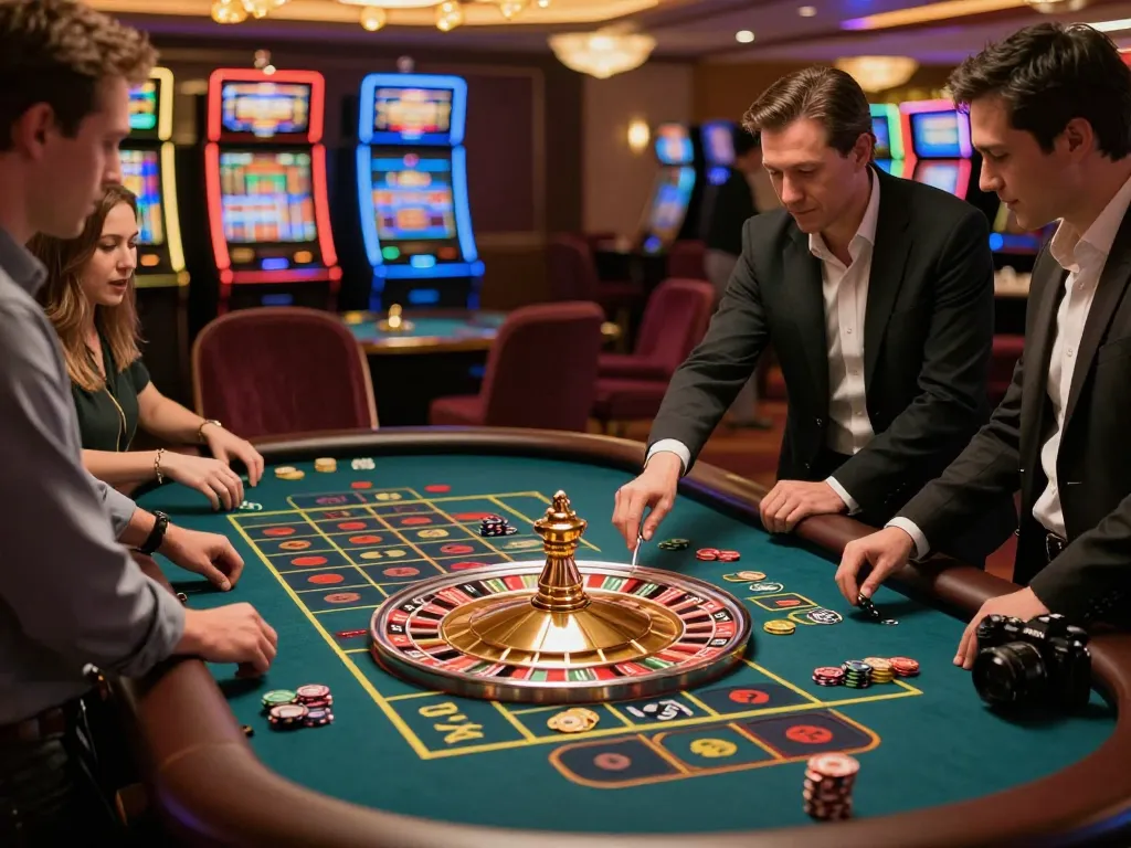 Players are engaged in a thrilling roulette game at lc88 casino under warm ambient lighting.