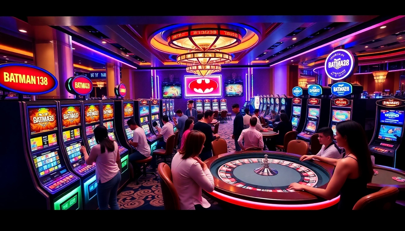 Experience the excitement of batman138 login at this vibrant casino room with diverse slot machines.