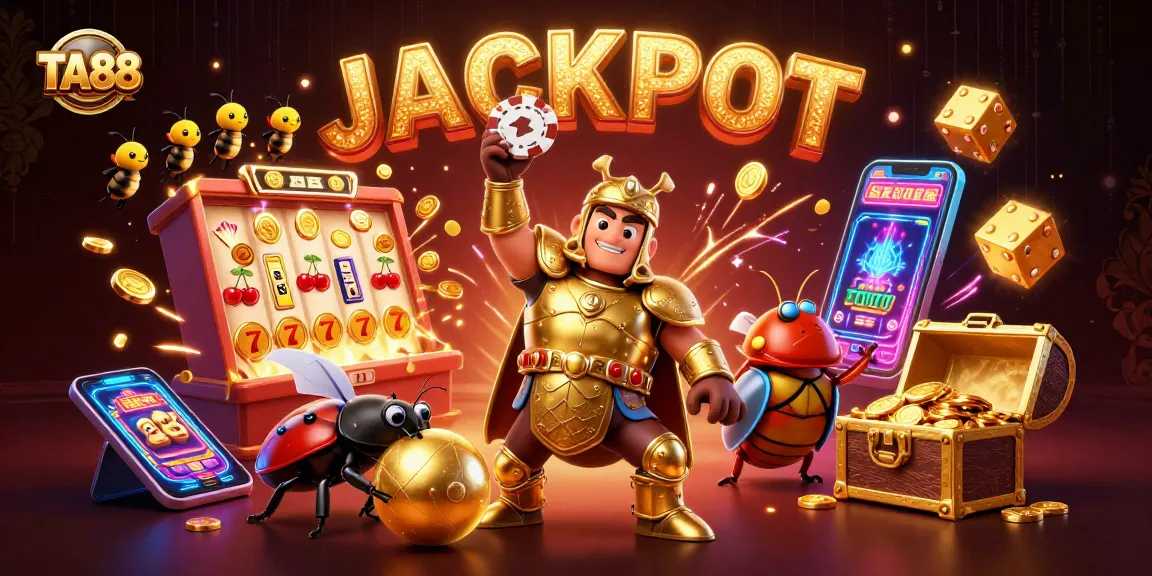 Celebrate your winnings with TA88's thrilling jackpot scene filled with colorful casino elements.