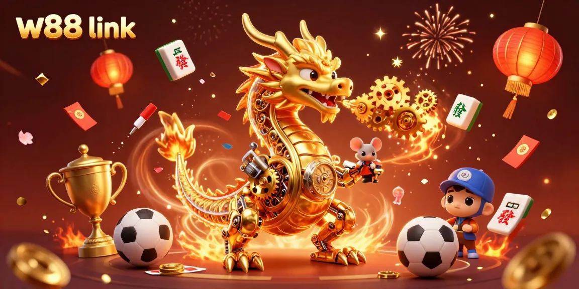 Engage with W88 link for vibrant sports betting excitement in a dynamic casino-themed illustration.