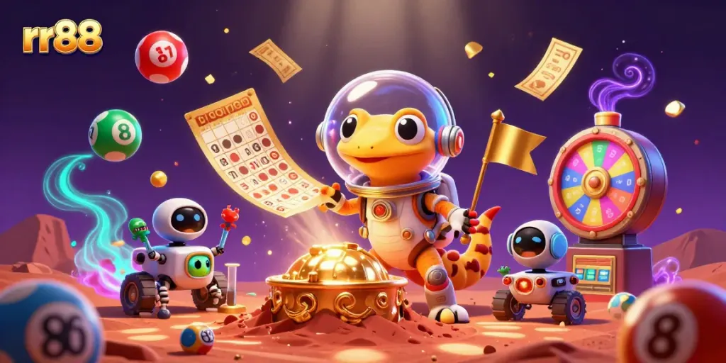 Experience thrilling gameplay with RR88 amidst vibrant casino elements.