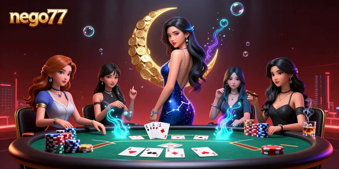 Engage with the thrilling gaming atmosphere of nego77, showcasing a stunning poker scene with vibrant details.