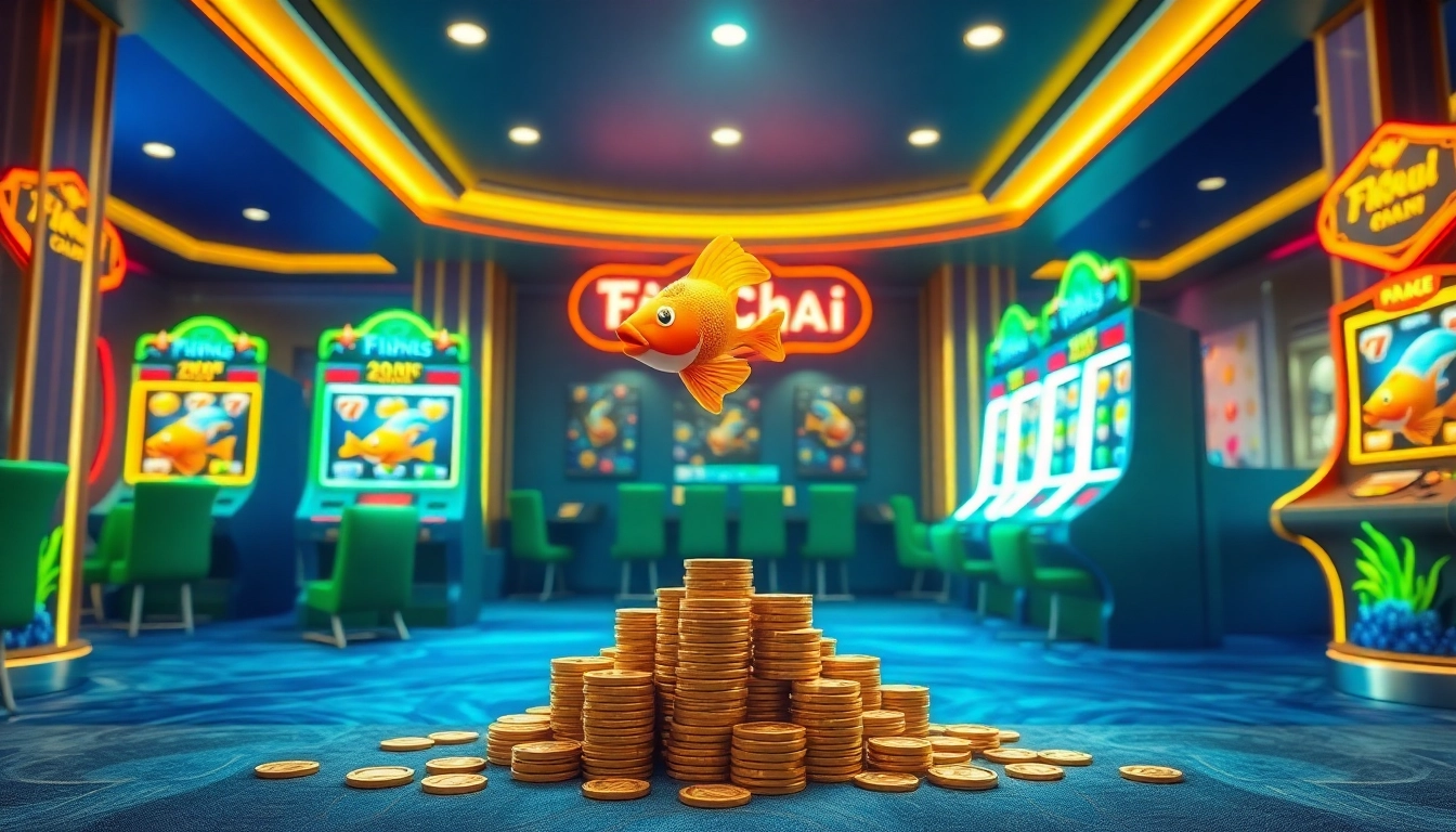 Engage in Fierce Fishing Fa Chai โบนัสเยอะ at a vibrant casino scene with lively gaming elements.