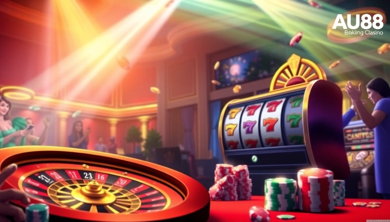 Experience thrilling gaming with AU88 Khuyến Mãi Nạp Đầu 8888k showcased in a luxurious casino setting.