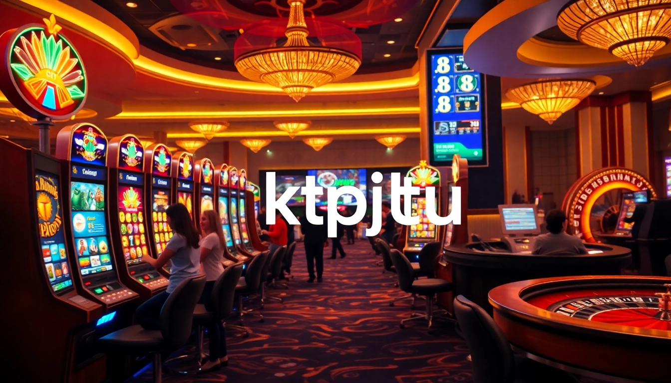 KTPJITU players enjoying vibrant slot machines in a luxurious casino atmosphere.