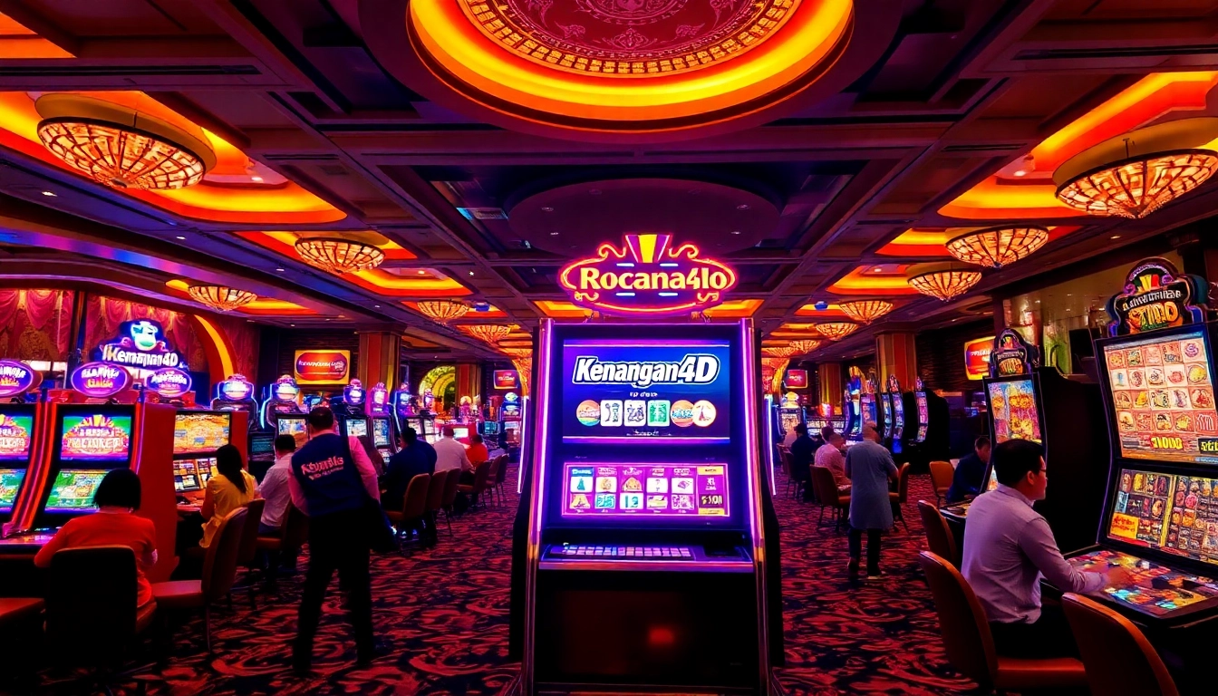 Kenangan4D menunjukkan mesin slot berkilau di kasino yang ramai dan mengasyikkan.