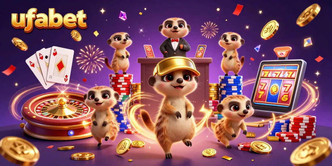 Experience ufabet's captivating casino world where meerkats manage games with excitement and colorful elements.