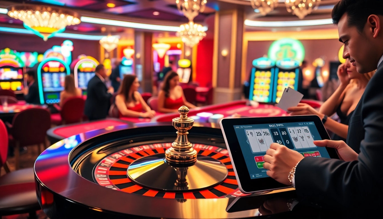 Gambling excitement at bk8th with vibrant casino tables and happy players.
