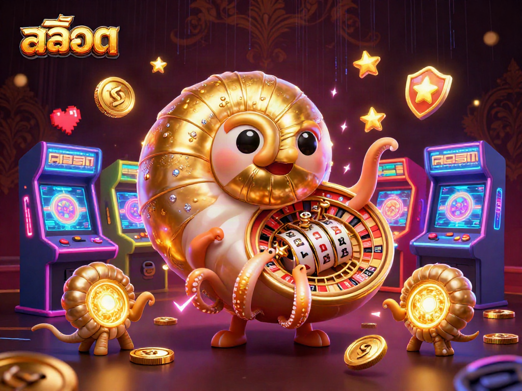 Experience slot gaming with a vibrant nautilus character showcasing golden reels and glowing machines, สล็อต at its best.