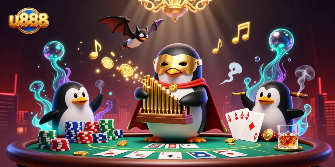 Engage in thrilling gameplay at u888 with a vibrant, illustrated casino scene featuring dynamic characters and elements.