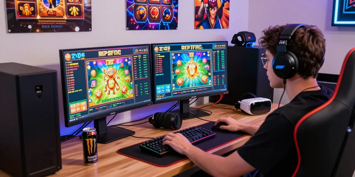 Pengalaman bermain RTP Gacor di depan komputer dengan permainan slot menarik dan perangkat gaming modern.